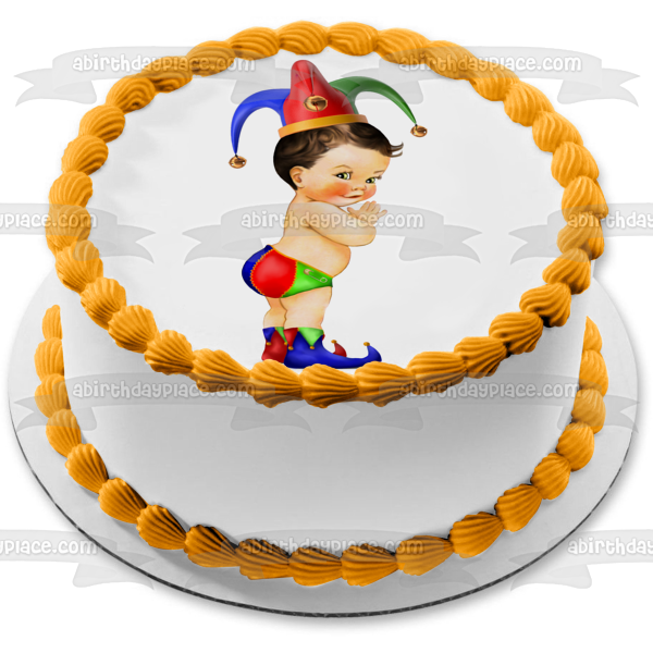Jester Baby Boy Edible Cake Topper Image ABPID56813