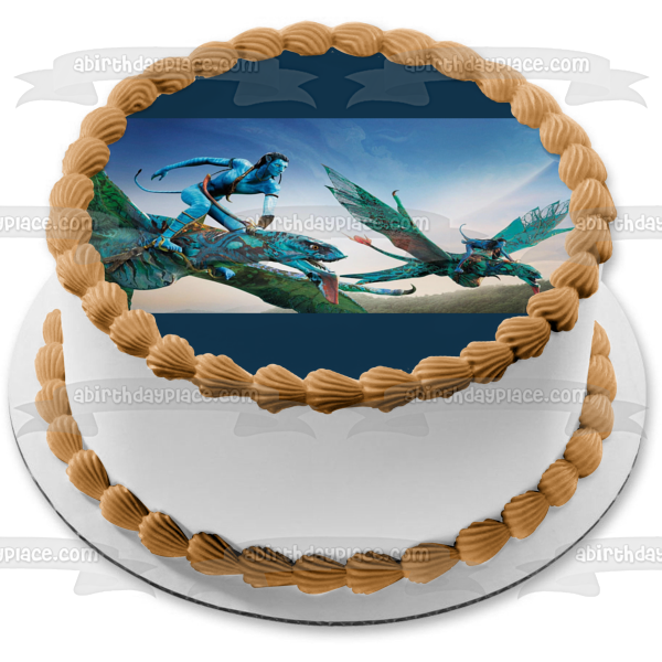 Avatar: The Way of Water Ney'Tiri and Jake In Flight Edible Cake Topper Image ABPID56828