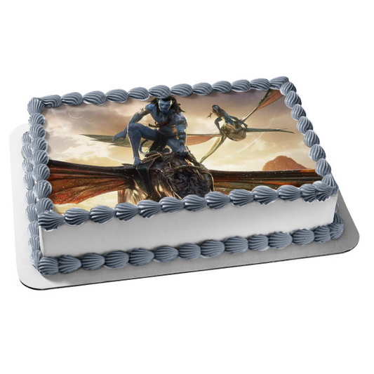 Avatar: El Camino del Agua Jake y Ney'Tiri volando Imagen comestible para decoración de tarta ABPID56830 