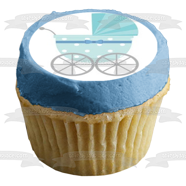 Blue Baby Stroller Edible Cake Topper Image ABPID56841