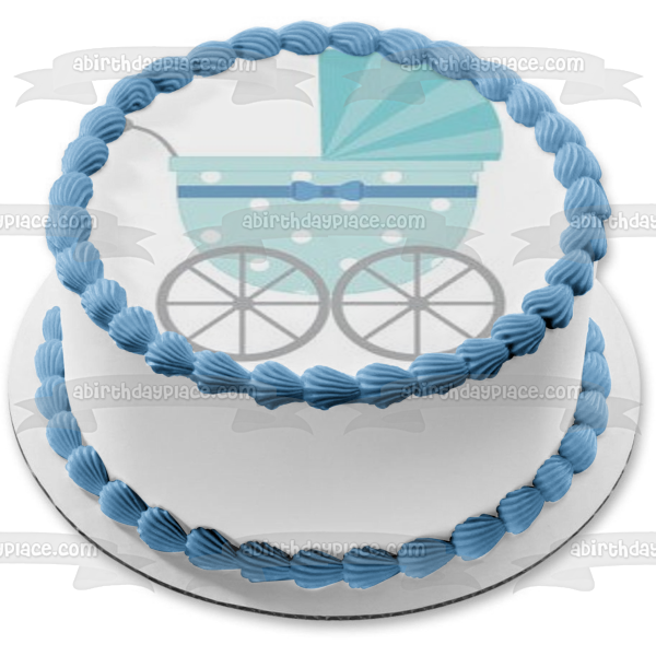 Blue Baby Stroller Edible Cake Topper Image ABPID56841