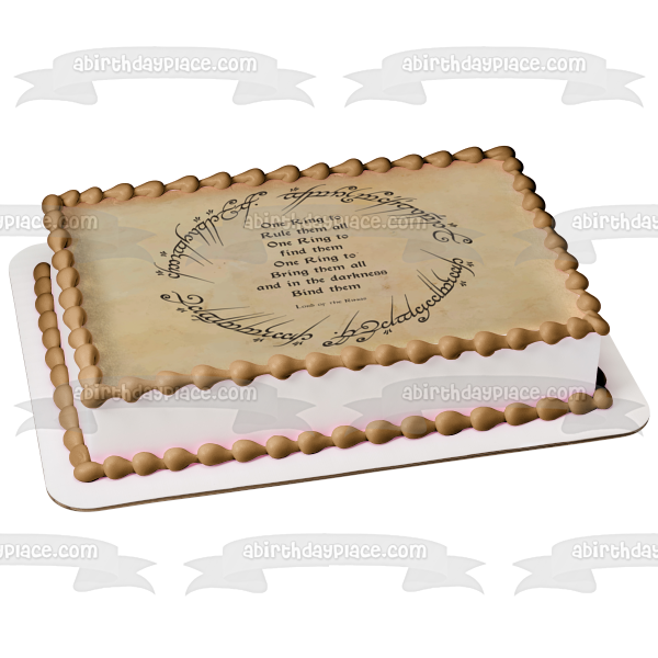 One Ring to Rule Them All Poem Lord of the Rings Elvish Script Edible Cake Topper Image ABPID56855