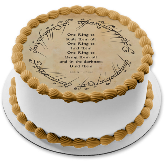 One Ring to Rule Them All Poem Lord of the Rings Elvish Script Edible Cake Topper Image ABPID56855