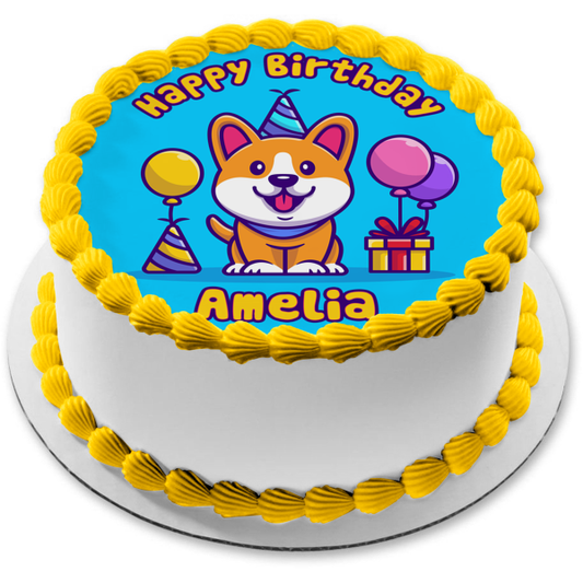 Fiesta Corgi Ilustración Dibujos Animados Perro Cachorro Canino Decoración Para Tarta Comestible Imagen ABPID56856 