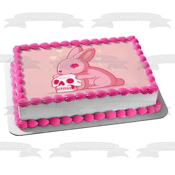 Cute but Dangerous Bunny Rabbit Skull Gothic Punk Lolita Edible Cake Topper Image ABPID56857