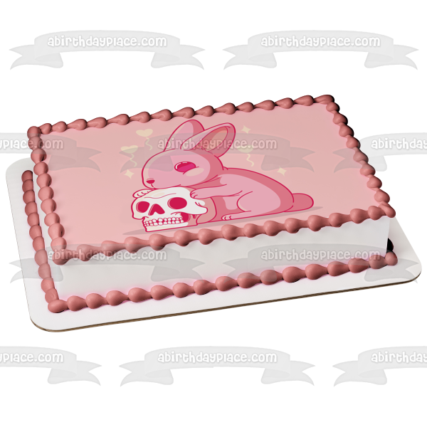 Cute but Dangerous Bunny Rabbit Skull Gothic Punk Lolita Edible Cake Topper Image ABPID56857