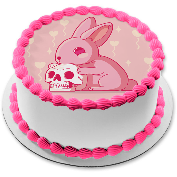 Cute but Dangerous Bunny Rabbit Skull Gothic Punk Lolita Edible Cake Topper Image ABPID56857