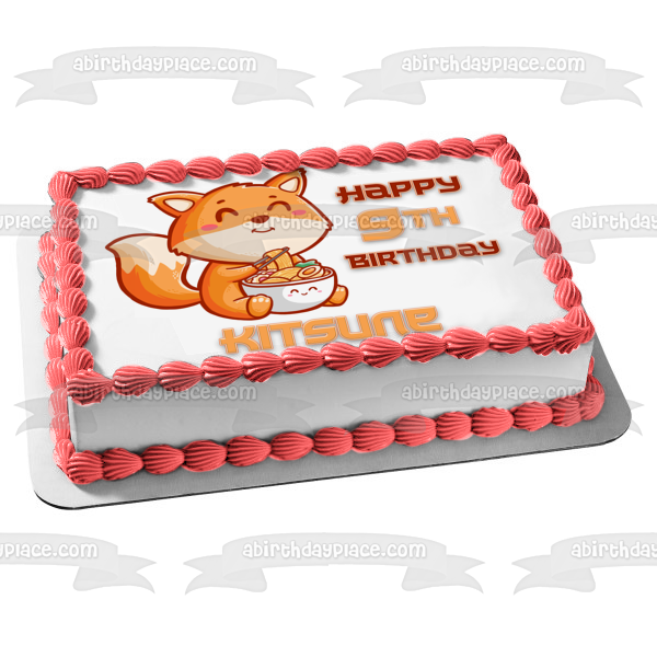 Kitsune Fox Ramen Noodle Oriental Anime Manga Illustration Cartoon Edible Cake Topper Image ABPID56850