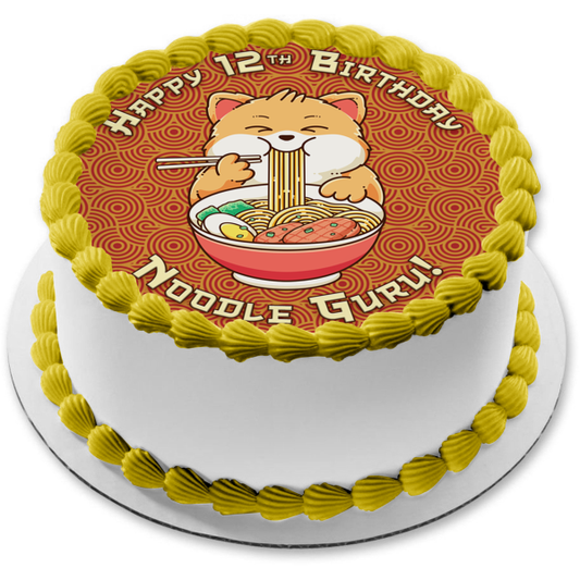 Noodle Guru Ramen Cat Oriental Anime Manga Illustration Edible Cake Topper Image ABPID56854