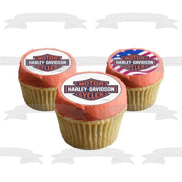 Harley-Davidson Motor Cycles and the American Flag Edible Cupcake Topper Images ABPID06666