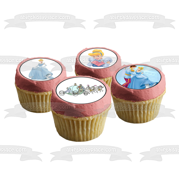 Cinderella Ball Gown Prince Charming and a Horse Drawn Carriage Edible Cupcake Topper Images ABPID06816