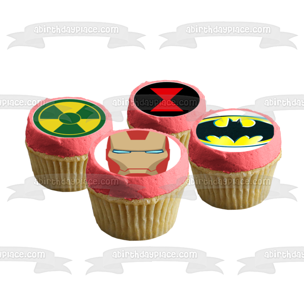 Superhero Logos Captain America Batman Iron Man and Thor Edible Cupcake Topper Images ABPID07023