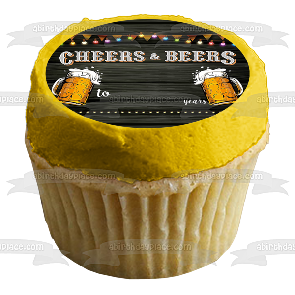 Cheers and Beers Marquee Lights Number Edible Cake Topper Image ABPID56869