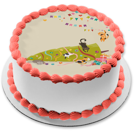 Feliz Año Mew Navidad Año Nuevo Gatos Locos Adorno Comestible Para Pastel Imagen ABPID56875 