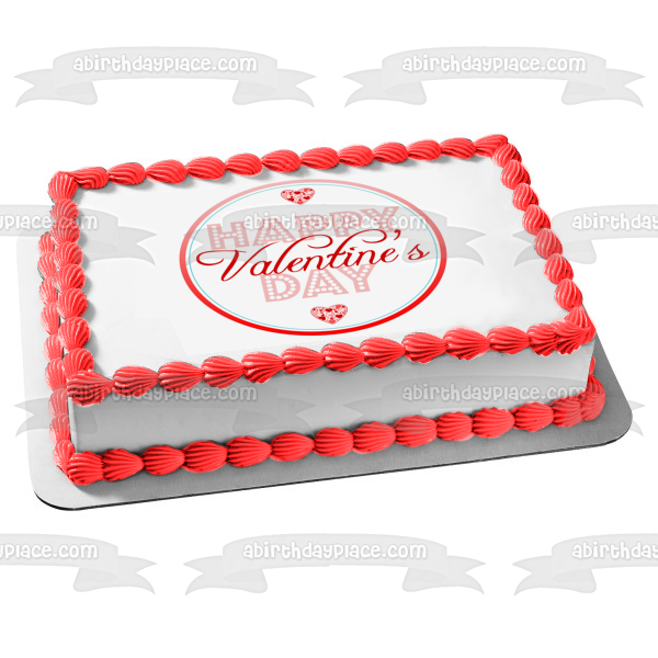 Happy Valentine's Day Hearts Edible Cake Topper Image ABPID56994