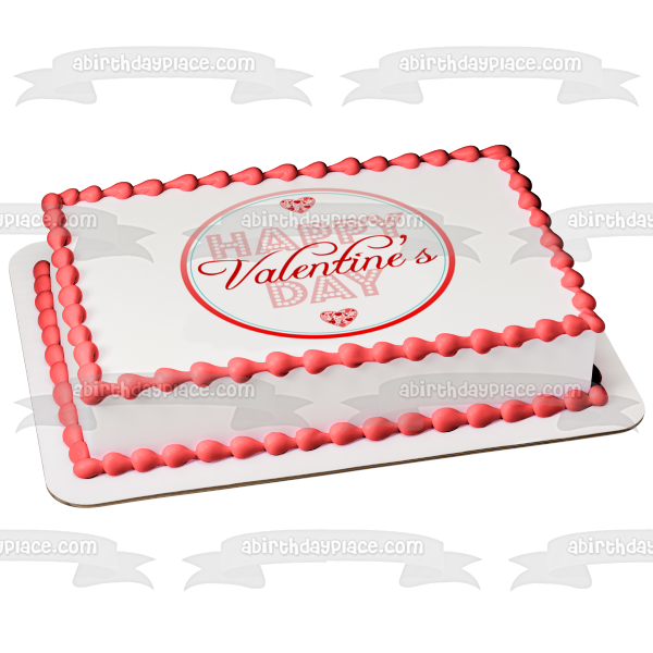 Happy Valentine's Day Hearts Edible Cake Topper Image ABPID56994