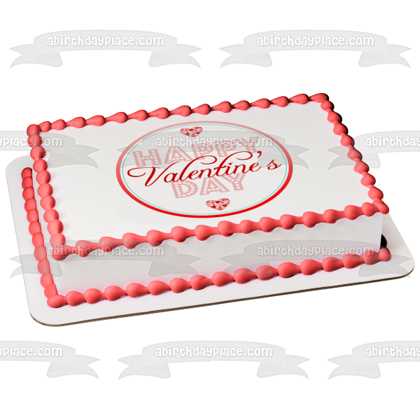 Happy Valentin's Day Hearts Edible Cake Topper Image ABPID56994