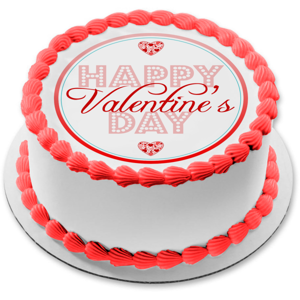 Happy Valentine's Day Hearts Edible Cake Topper Image ABPID56994