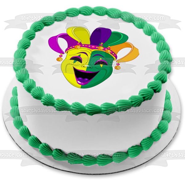 Happy Mardi Gras Colorful Mask Edible Cake Topper Image ABPID56995