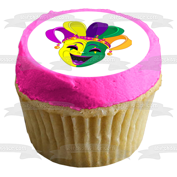 Happy Mardi Gras Colorful Mask Edible Cake Topper Image ABPID56995