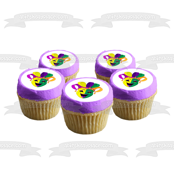 Happy Mardi Gras Colorful Mask Edible Cake Topper Image ABPID56995