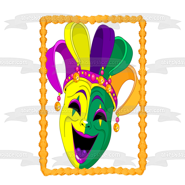 Happy Mardi Gras Colorful Mask Edible Cake Topper Image ABPID56995