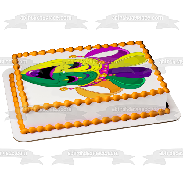 Happy Mardi Gras Colorful Mask Edible Cake Topper Image ABPID56995