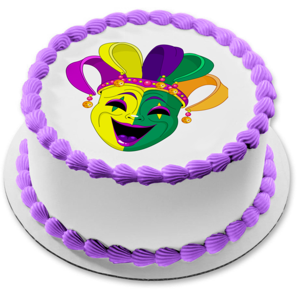 Happy Mardi Gras Colorful Mask Edible Cake Topper Image ABPID56995
