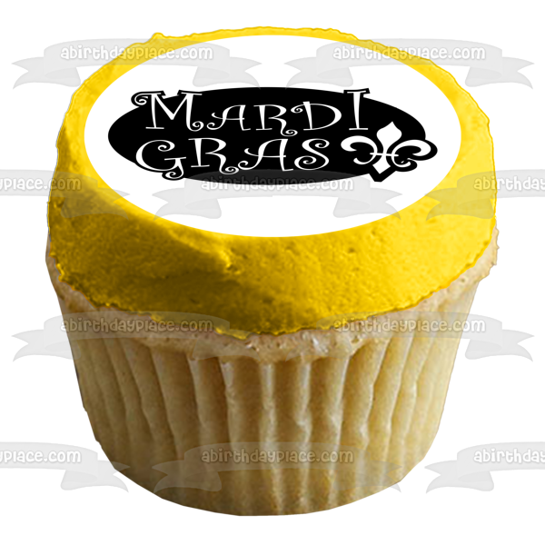 Happy Mardi Gras Black and White Edible Cake Topper Image ABPID56996