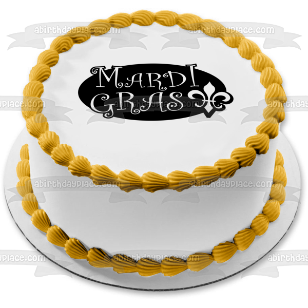 Happy Mardi Gras Black and White Edible Cake Topper Image ABPID56996