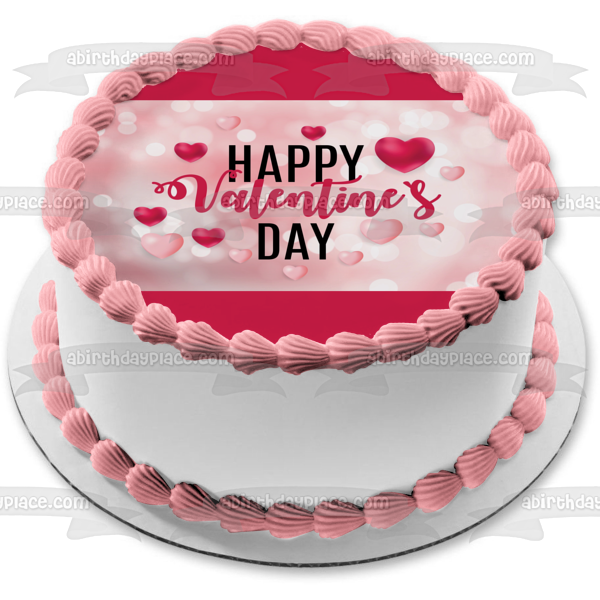 Feliz día de San Valentín Corazones rosa y rosa oscuro Imagen comestible para decoración de tarta ABPID57012 