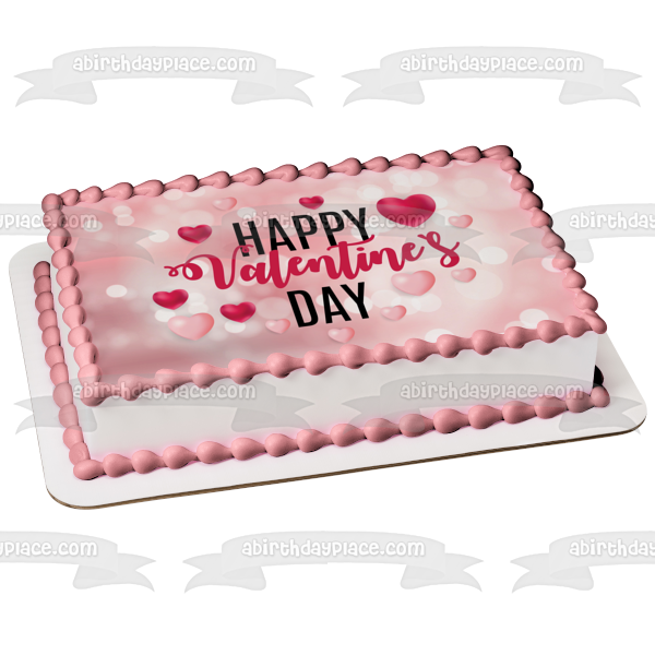 Feliz día de San Valentín Corazones rosa y rosa oscuro Imagen comestible para decoración de tarta ABPID57012 