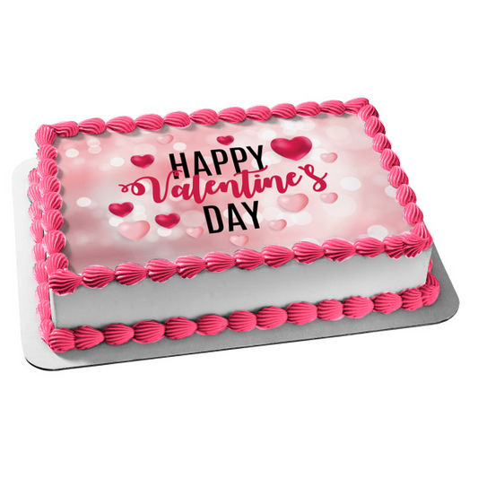 Feliz día de San Valentín Corazones rosa y rosa oscuro Imagen comestible para decoración de tarta ABPID57012 