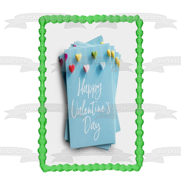Happy Valentine's Day Colorful Hearts Edible Cake Topper Image ABPID56997