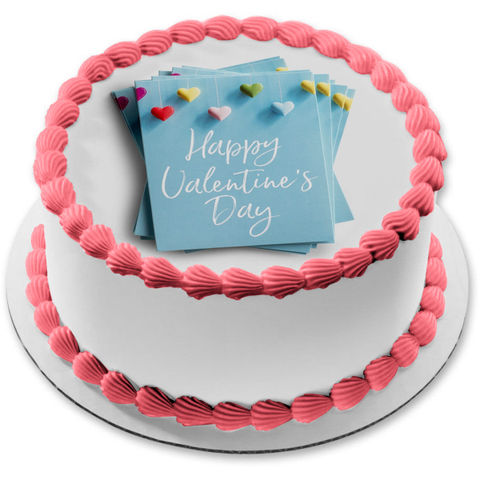 Happy Valentine's Day Colorful Hearts Edible Cake Topper Image ABPID56997