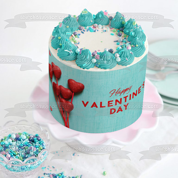 Happy Valentine's Day Red Heart Balloons Edible Cake Topper Image ABPID56998