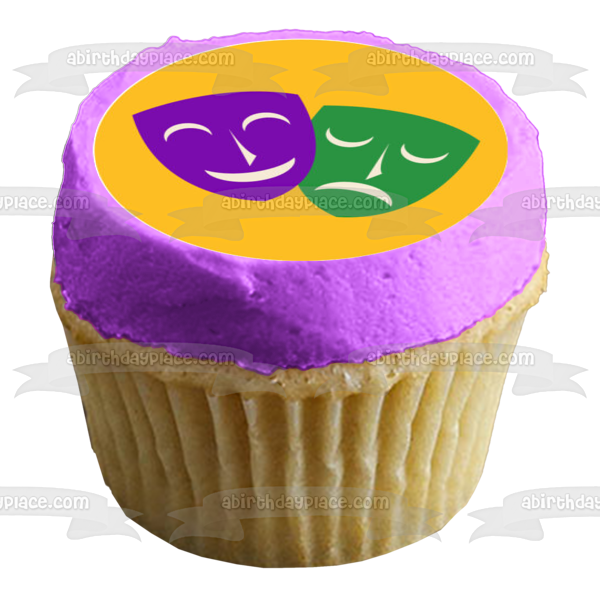 Happy Mardi Gras Colorful Face Masks Beads Stars and Hats Edible Cupcake Topper Images ABPID57017