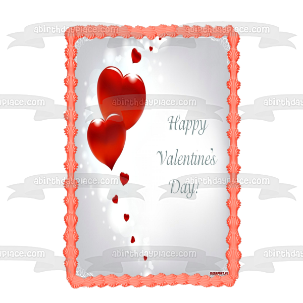 Happy Valentine's Day Red Heart Balloons Edible Cake Topper Image ABPID57003