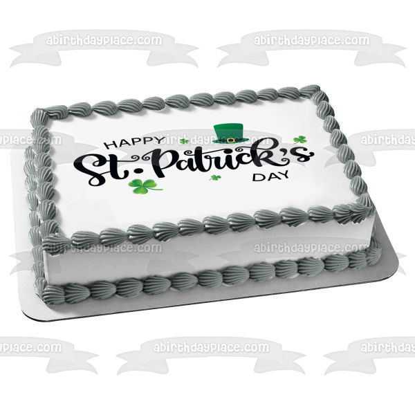 Happy St. Patrick's Day Leprechaun Hat Clovers Edible Cake Topper Image ABPID57005