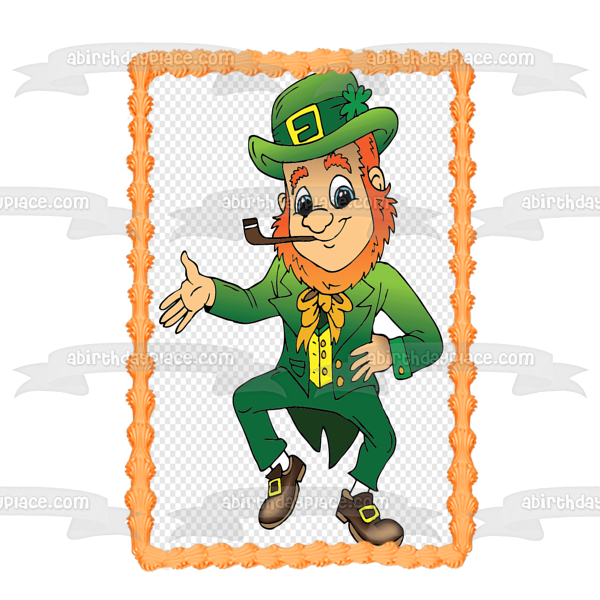 Happy St. Patricks Day or Mardi Gras Leprechaun with a 4 Leaf Clover Edible Cake Topper Image ABPID57022