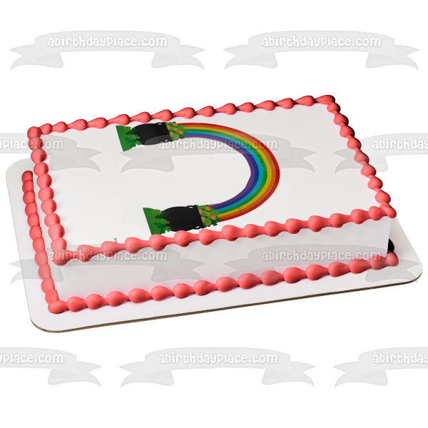 Happy St. Patrick's Day or Mardi Gras Rainbow with a Pot of Gold Edible Cake Topper Image ABPID57024