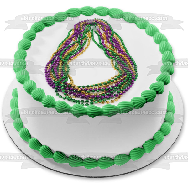 Happy Mardi Gras Colorful Beads Edible Cake Topper Image ABPID57027
