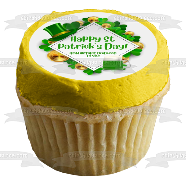 Happy St. Patrick's Day Gold Coins and a Leprechaun Hat Edible Cake Topper Image ABPID57008