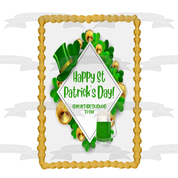 Happy St. Patrick's Day Gold Coins and a Leprechaun Hat Edible Cake Topper Image ABPID57008