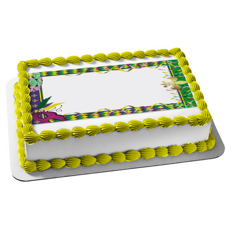 Happy Mardi Gras Colorful Mask Frame Edible Cake Topper Image Frame ABPID57010