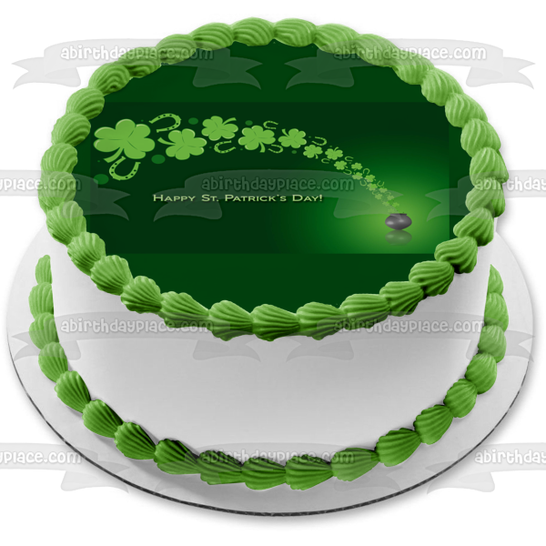 Feliz Día de San Patricio Tréboles de 4 hojas Adorno comestible para tarta Imagen ABPID57009 