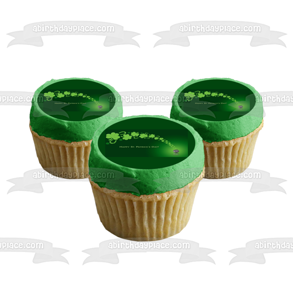 Feliz Día de San Patricio Tréboles de 4 hojas Adorno comestible para tarta Imagen ABPID57009 