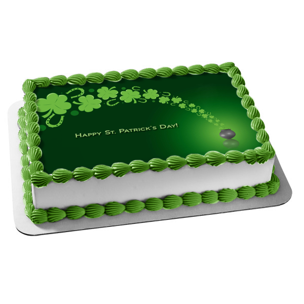 Happy St. Patrick's Day 4 Leaf Clovers Edible Cake Topper Image ABPID57009