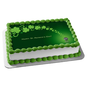 Happy St. Patrick's Day 4 Leaf Clovers Edible Cake Topper Image ABPID57009
