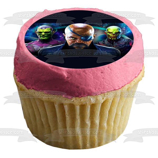 Secret Invasion Nick Fury Talos and Gravick In Outer Space Edible Cake Topper Image ABPID57034
